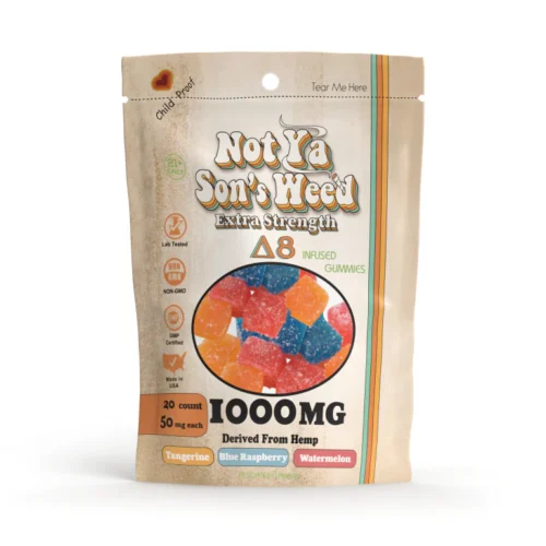 D8-1000MGAssorted.webp Not Ya Son's Weed Delta-8 Gummies – 50 mg Extra Strength, 20 Stück, 1000 mg