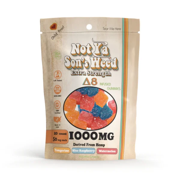 D8-1000MGAssorted.webp Not Ya Son's Weed Delta-8 Gummies – 50 mg Extra Strength, 20 Stück, 1000 mg